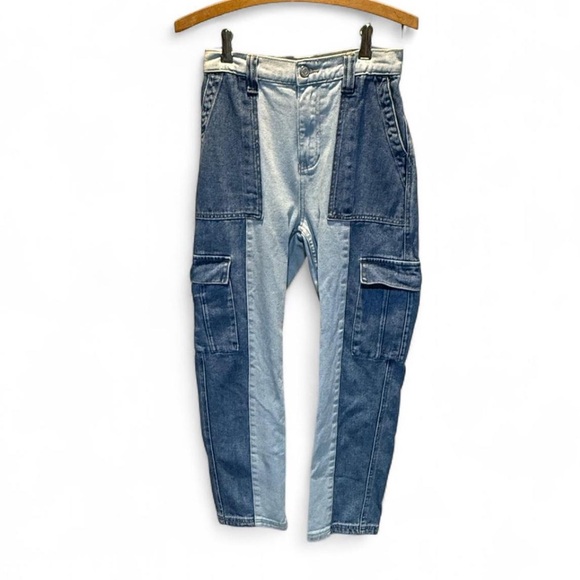 PacSun Denim - PacSun blue straight leg cargo jeans - patch work style #cargojeans #twotone
